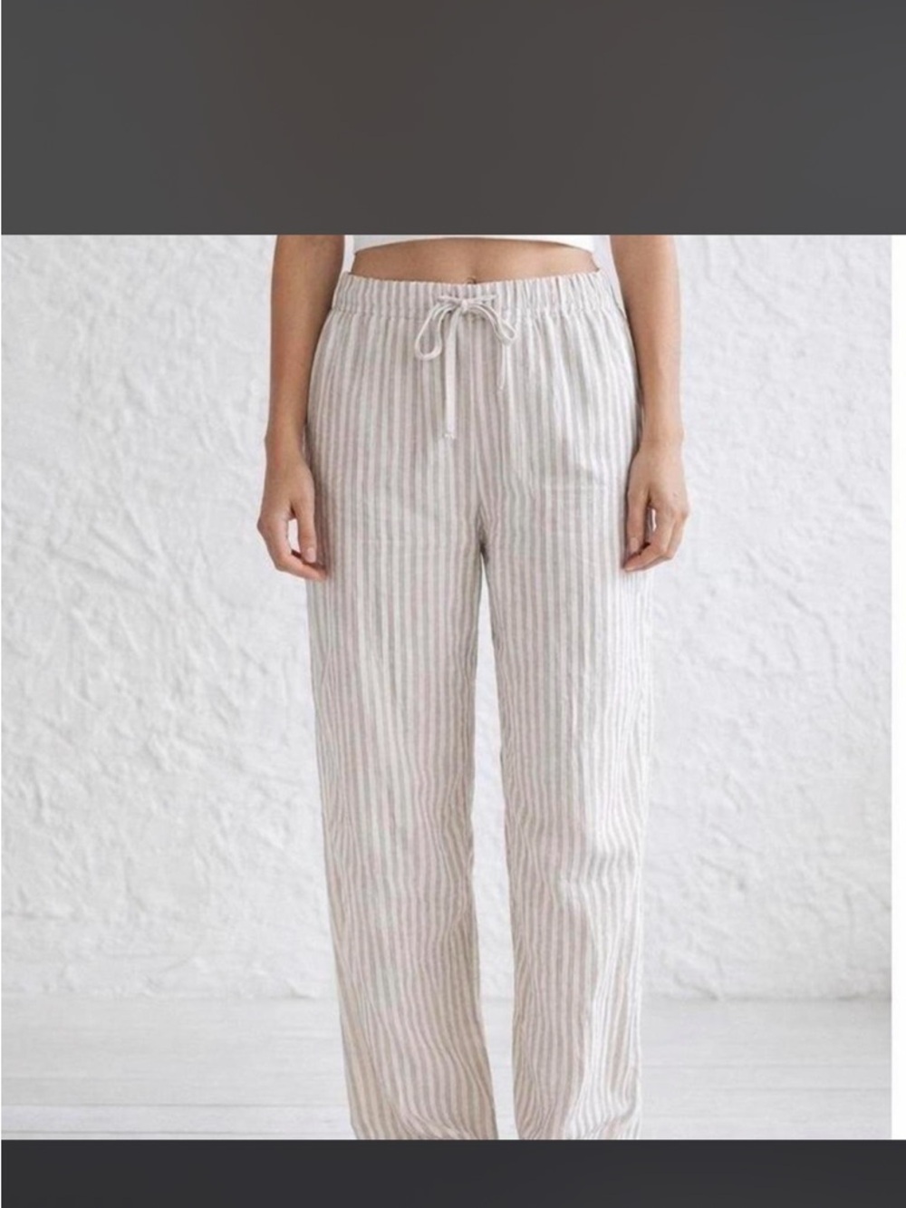 Striped Elastic-Waist Linen Pants - Cream